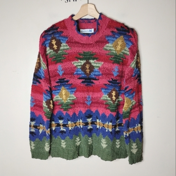 Robert Scott Vintage 90s Hand Knit Sweater Earthy Folk Art Craftcore Size Small - Picture 2 of 8